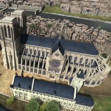 La construction de la Cathédrale Notre-Dame de Paris vers 1350, reconstitution en 3D sous la direction technique de Nicolas Serikoff. Dassault Systèmes, 2012. © Dassault Systèmes