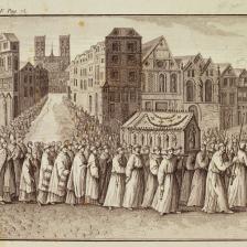 Michel "Procession de la châsse de Sainte Geneviève passant devant l'Hôtel-Dieu (1679)". Gravure. Paris, musée Carnavalet. © Musée Carnavalet / Roger-Viollet