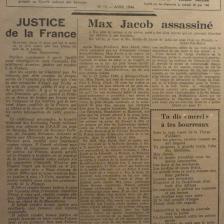 Les Lettres Françaises : « Max Jacob assassiné » © Musée du Général Leclerc de Hauteclocque et de la Libération de Paris/Musée Jean Moulin (Paris Musées) 